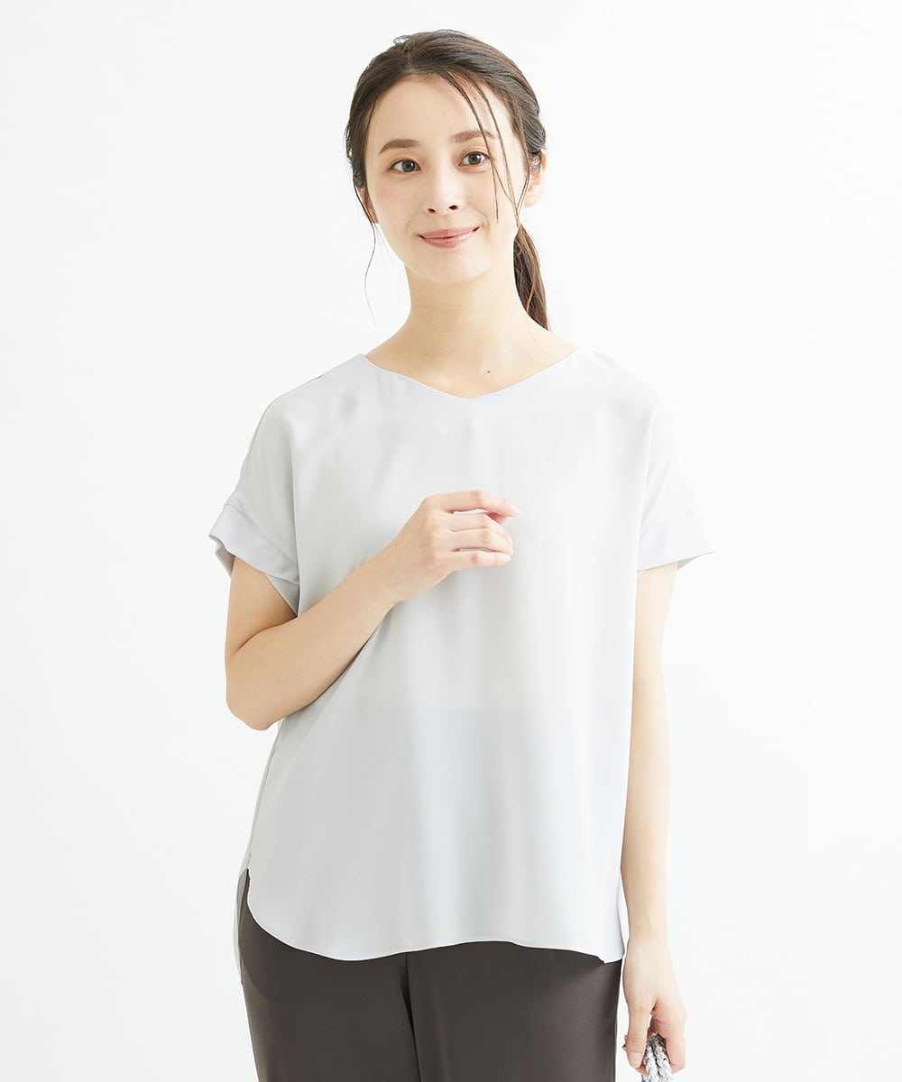 F1BGS16100 MK MICHEL KLEIN(小さいサイズ)(メゾン ドゥ サンク) 【小さいサイズ】シフォンTブラウス/洗える ピンクベージュ