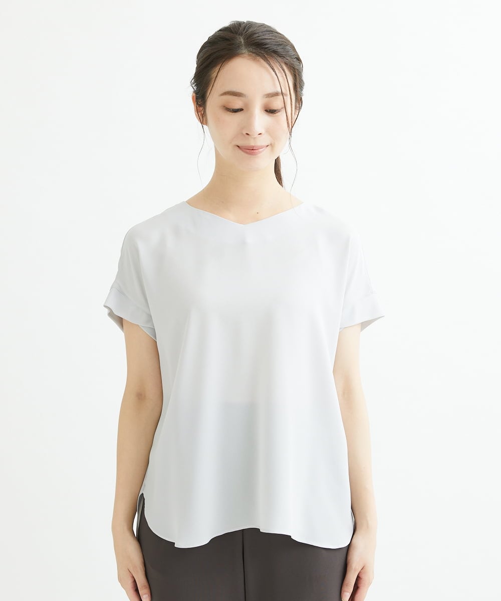 F1BGS16100 MK MICHEL KLEIN(小さいサイズ)(メゾン ドゥ サンク) 【小さいサイズ】シフォンTブラウス/洗える ピンクベージュ
