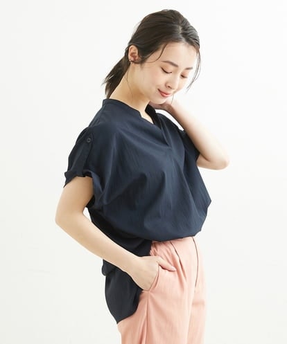 Maison de CINQ(メゾン ドゥ サンク) 【小さいサイズ】スキッパーデザインブラウス/洗える ネイビー/紺 36