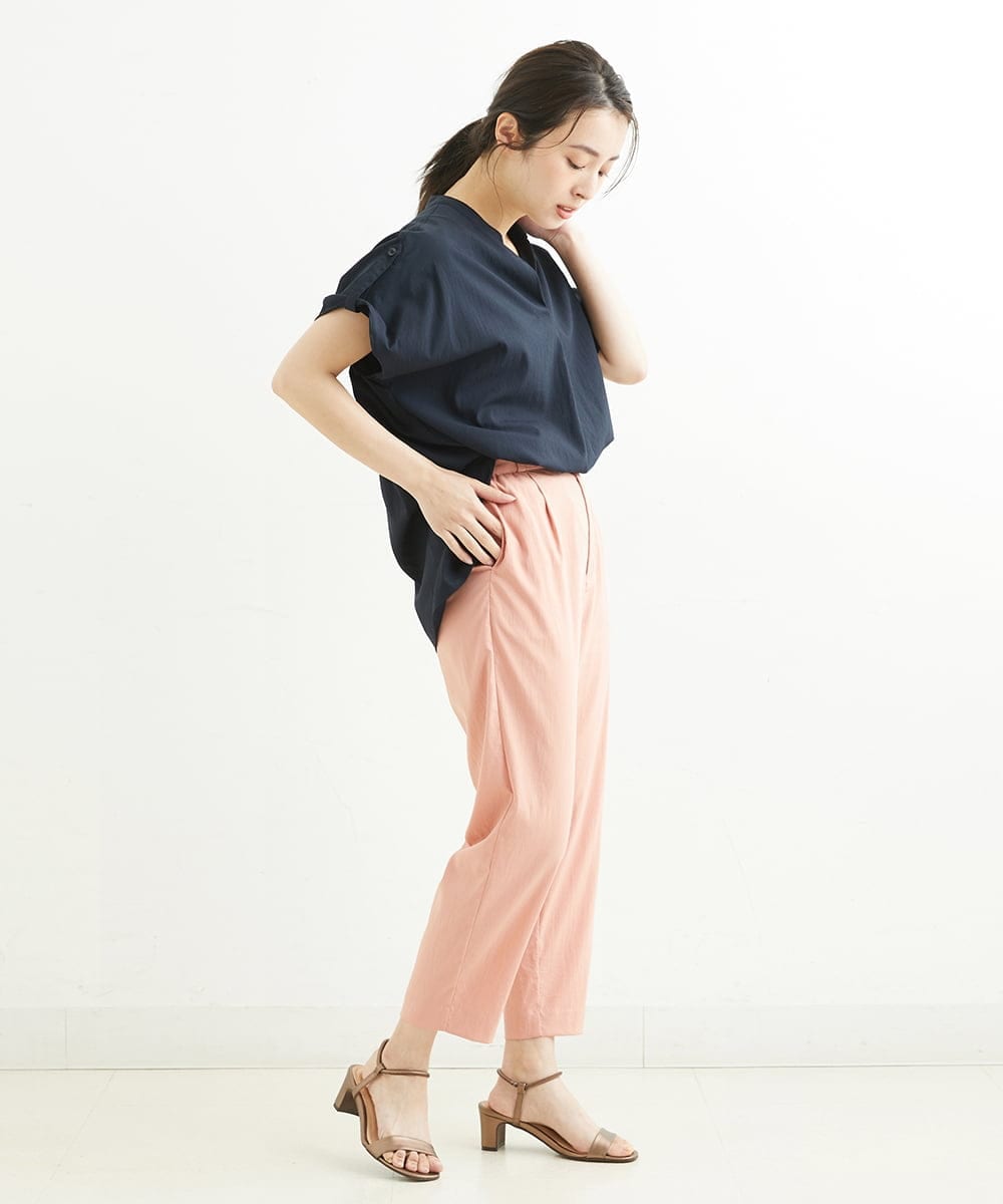 F1BGS52120 MK MICHEL KLEIN(小さいサイズ)(メゾン ドゥ サンク) 【小さいサイズ】スキッパーデザインブラウス/洗える ネイビー
