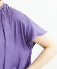 F1BGS57120 MK MICHEL KLEIN(小さいサイズ)(メゾン ドゥ サンク) 【小さいサイズ】サテン地ギャザーデザインブラウス/洗える カーキ
