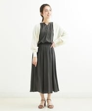 F1BGS57120 MK MICHEL KLEIN(小さいサイズ)(メゾン ドゥ サンク) 【小さいサイズ】サテン地ギャザーデザインブラウス/洗える カーキ