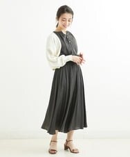 F1BGS57120 MK MICHEL KLEIN(小さいサイズ)(メゾン ドゥ サンク) 【小さいサイズ】サテン地ギャザーデザインブラウス/洗える カーキ