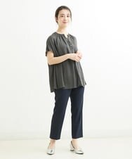 F1BGS57120 MK MICHEL KLEIN(小さいサイズ)(メゾン ドゥ サンク) 【小さいサイズ】サテン地ギャザーデザインブラウス/洗える カーキ