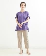 F1BGS57120 MK MICHEL KLEIN(小さいサイズ)(メゾン ドゥ サンク) 【小さいサイズ】サテン地ギャザーデザインブラウス/洗える カーキ