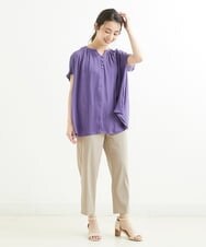 F1BGS57120 MK MICHEL KLEIN(小さいサイズ)(メゾン ドゥ サンク) 【小さいサイズ】サテン地ギャザーデザインブラウス/洗える カーキ