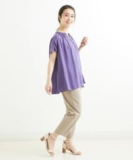 F1BGS57120 MK MICHEL KLEIN(小さいサイズ)(メゾン ドゥ サンク) 【小さいサイズ】サテン地ギャザーデザインブラウス/洗える カーキ