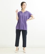 F1BGS57120 MK MICHEL KLEIN(小さいサイズ)(メゾン ドゥ サンク) 【小さいサイズ】サテン地ギャザーデザインブラウス/洗える カーキ