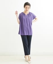 F1BGS57120 MK MICHEL KLEIN(小さいサイズ)(メゾン ドゥ サンク) 【小さいサイズ】サテン地ギャザーデザインブラウス/洗える カーキ