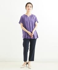 F1BGS57120 MK MICHEL KLEIN(小さいサイズ)(メゾン ドゥ サンク) 【小さいサイズ】サテン地ギャザーデザインブラウス/洗える カーキ