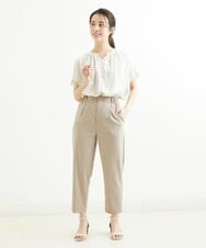 F1BGS57120 MK MICHEL KLEIN(小さいサイズ)(メゾン ドゥ サンク) 【小さいサイズ】サテン地ギャザーデザインブラウス/洗える カーキ