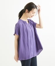 F1BGS57120 MK MICHEL KLEIN(小さいサイズ)(メゾン ドゥ サンク) 【小さいサイズ】サテン地ギャザーデザインブラウス/洗える カーキ