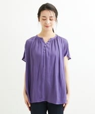 F1BGS57120 MK MICHEL KLEIN(小さいサイズ)(メゾン ドゥ サンク) 【小さいサイズ】サテン地ギャザーデザインブラウス/洗える カーキ