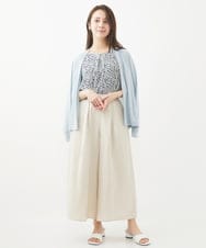 F1BGV08140 MK MICHEL KLEIN(小さいサイズ)(メゾン ドゥ サンク) 【小さいサイズ】タックスリーブシフォンプリントブラウス/洗える ネイビー