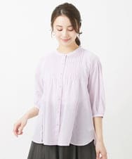 F1BGV51150 MK MICHEL KLEIN(小さいサイズ)(メゾン ドゥ サンク) 【小さいサイズ】ピンタックデザインシアーコットンブラウス/洗える ピンク