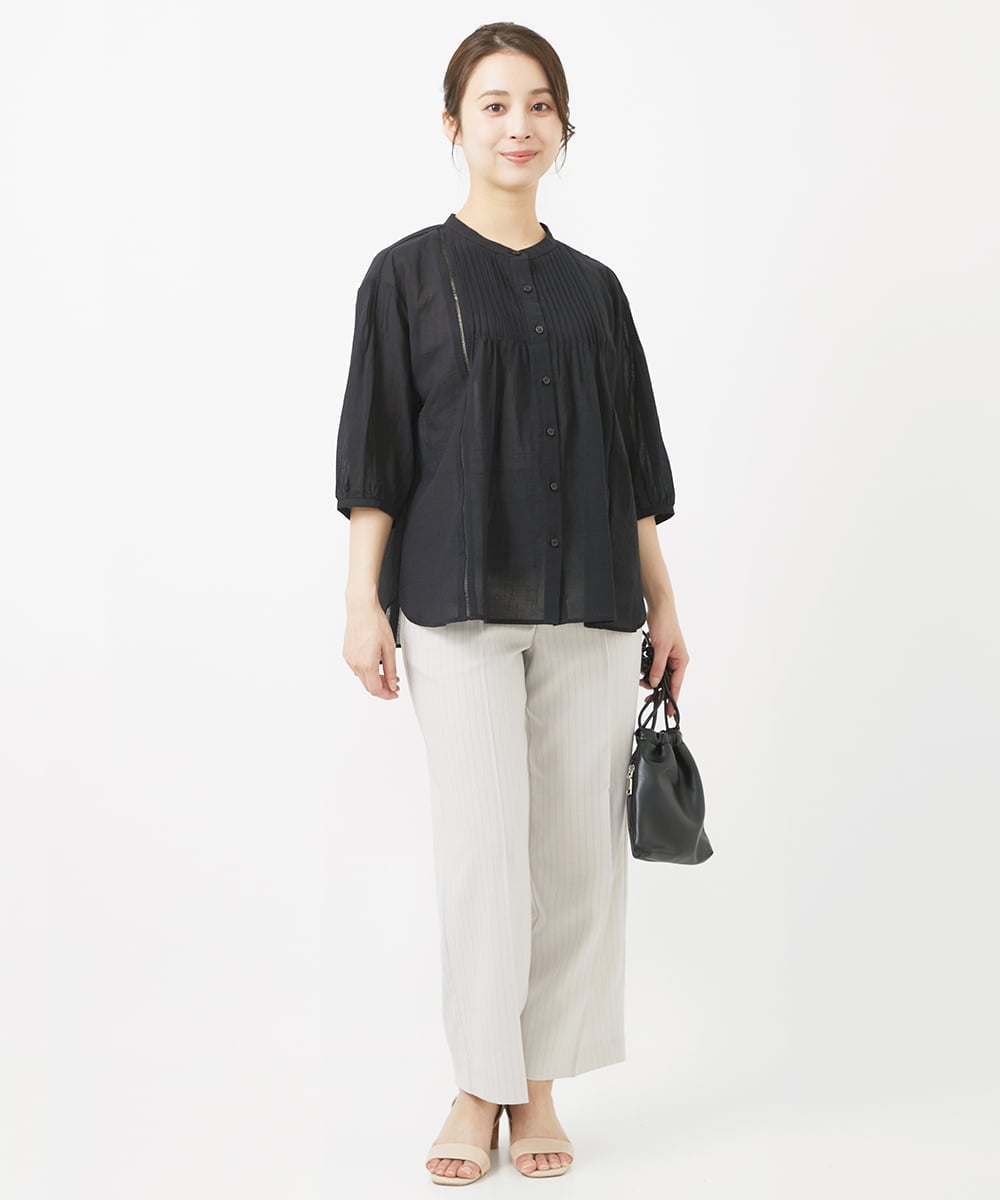 F1BGV51150 MK MICHEL KLEIN(小さいサイズ)(メゾン ドゥ サンク) 【小さいサイズ】ピンタックデザインシアーコットンブラウス/洗える ピンク