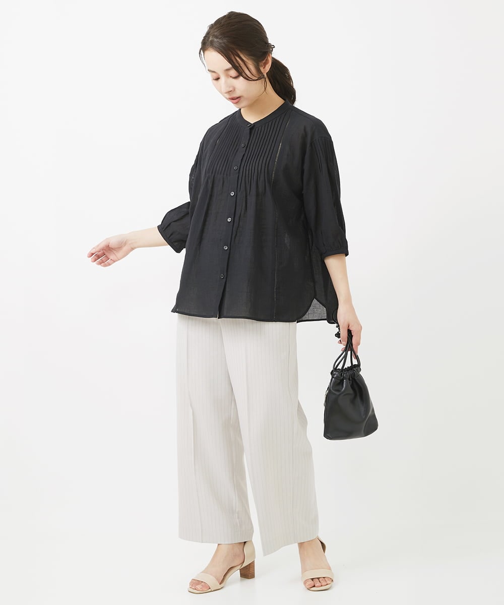 F1BGV51150 MK MICHEL KLEIN(小さいサイズ)(メゾン ドゥ サンク) 【小さいサイズ】ピンタックデザインシアーコットンブラウス/洗える ピンク