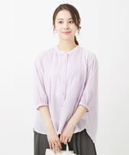 F1BGV51150 MK MICHEL KLEIN(小さいサイズ)(メゾン ドゥ サンク) 【小さいサイズ】ピンタックデザインシアーコットンブラウス/洗える ピンク