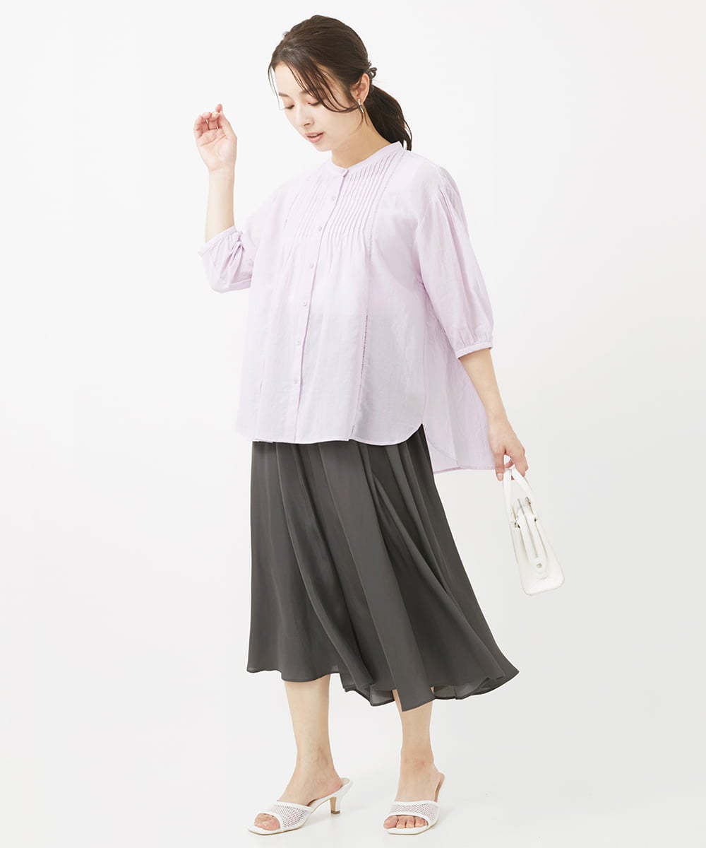 F1BGV51150 MK MICHEL KLEIN(小さいサイズ)(メゾン ドゥ サンク) 【小さいサイズ】ピンタックデザインシアーコットンブラウス/洗える ピンク