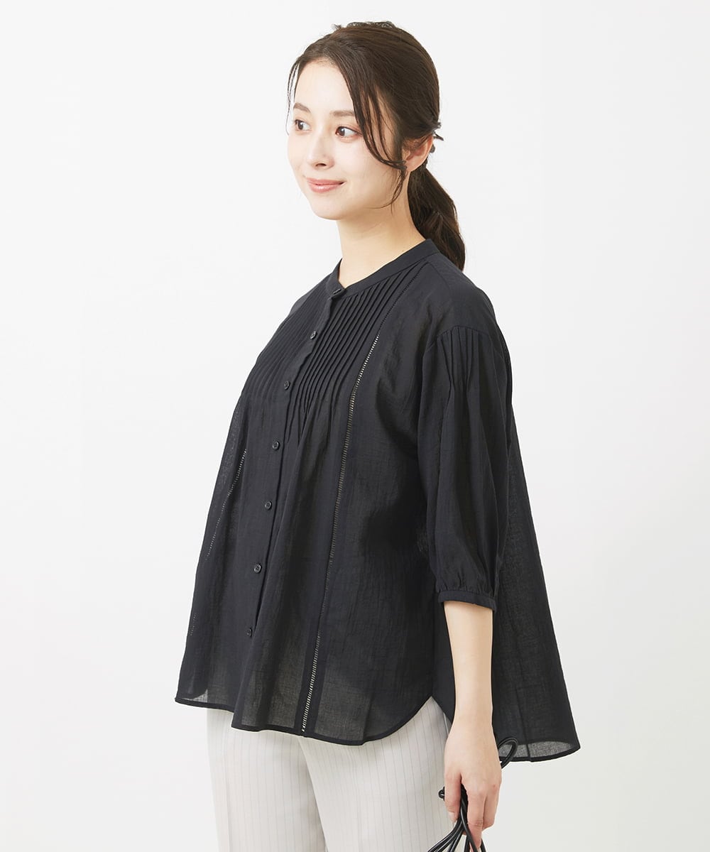 F1BGV51150 MK MICHEL KLEIN(小さいサイズ)(メゾン ドゥ サンク) 【小さいサイズ】ピンタックデザインシアーコットンブラウス/洗える ピンク