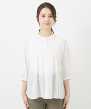 F1BGV51150 MK MICHEL KLEIN(小さいサイズ)(メゾン ドゥ サンク) 【小さいサイズ】ピンタックデザインシアーコットンブラウス/洗える ピンク