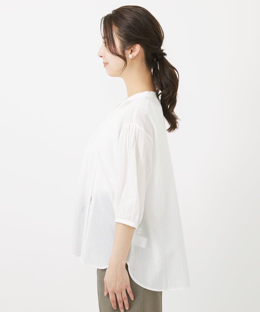 F1BGV51150 MK MICHEL KLEIN(小さいサイズ)(メゾン ドゥ サンク) 【小さいサイズ】ピンタックデザインシアーコットンブラウス/洗える ピンク