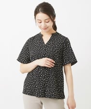 F1BGV55130 MK MICHEL KLEIN(小さいサイズ)(メゾン ドゥ サンク) 【小さいサイズ】変形ドット柄半袖ブラウス/洗える ベージュ