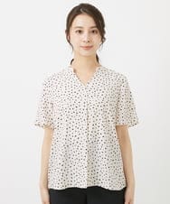 F1BGV55130 MK MICHEL KLEIN(小さいサイズ)(メゾン ドゥ サンク) 【小さいサイズ】変形ドット柄半袖ブラウス/洗える ベージュ