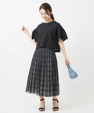 F1BGV56130 MK MICHEL KLEIN(小さいサイズ)(メゾン ドゥ サンク) 【小さいサイズ】コットンサッカーフレアスリーブショート丈ブラウス/洗える ピンク