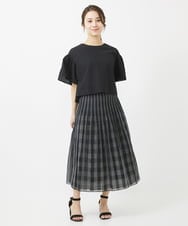 F1BGV56130 MK MICHEL KLEIN(小さいサイズ)(メゾン ドゥ サンク) 【小さいサイズ】コットンサッカーフレアスリーブショート丈ブラウス/洗える ピンク