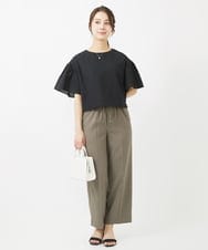 F1BGV56130 MK MICHEL KLEIN(小さいサイズ)(メゾン ドゥ サンク) 【小さいサイズ】コットンサッカーフレアスリーブショート丈ブラウス/洗える ピンク