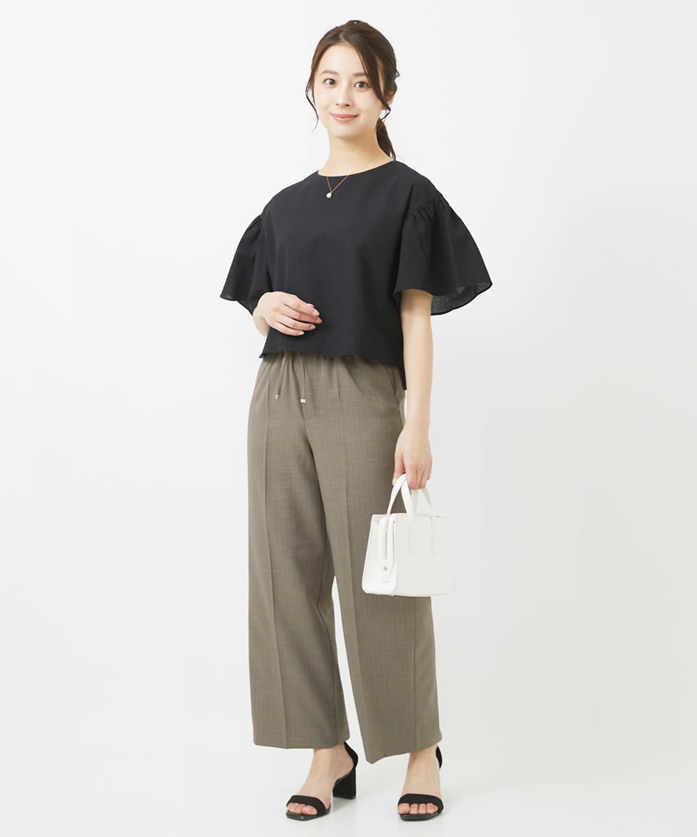 F1BGV56130 MK MICHEL KLEIN(小さいサイズ)(メゾン ドゥ サンク) 【小さいサイズ】コットンサッカーフレアスリーブショート丈ブラウス/洗える ピンク