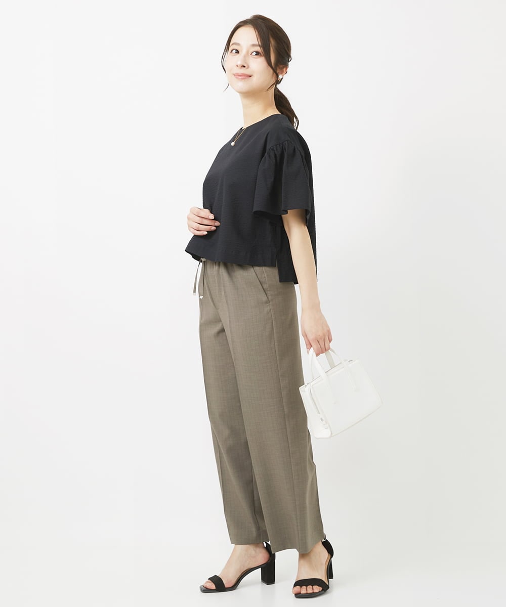 F1BGV56130 MK MICHEL KLEIN(小さいサイズ)(メゾン ドゥ サンク) 【小さいサイズ】コットンサッカーフレアスリーブショート丈ブラウス/洗える ピンク