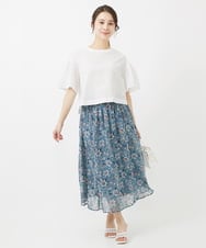 F1BGV56130 MK MICHEL KLEIN(小さいサイズ)(メゾン ドゥ サンク) 【小さいサイズ】コットンサッカーフレアスリーブショート丈ブラウス/洗える ピンク