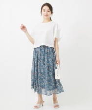 F1BGV56130 MK MICHEL KLEIN(小さいサイズ)(メゾン ドゥ サンク) 【小さいサイズ】コットンサッカーフレアスリーブショート丈ブラウス/洗える ピンク
