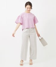 F1BGV56130 MK MICHEL KLEIN(小さいサイズ)(メゾン ドゥ サンク) 【小さいサイズ】コットンサッカーフレアスリーブショート丈ブラウス/洗える ピンク