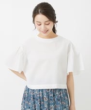 F1BGV56130 MK MICHEL KLEIN(小さいサイズ)(メゾン ドゥ サンク) 【小さいサイズ】コットンサッカーフレアスリーブショート丈ブラウス/洗える ピンク