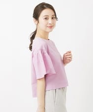 F1BGV56130 MK MICHEL KLEIN(小さいサイズ)(メゾン ドゥ サンク) 【小さいサイズ】コットンサッカーフレアスリーブショート丈ブラウス/洗える ピンク