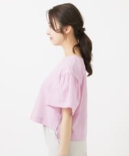 F1BGV56130 MK MICHEL KLEIN(小さいサイズ)(メゾン ドゥ サンク) 【小さいサイズ】コットンサッカーフレアスリーブショート丈ブラウス/洗える ピンク