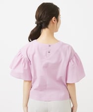 F1BGV56130 MK MICHEL KLEIN(小さいサイズ)(メゾン ドゥ サンク) 【小さいサイズ】コットンサッカーフレアスリーブショート丈ブラウス/洗える ピンク