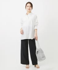 F1BGX53140 MK MICHEL KLEIN(小さいサイズ)(メゾン ドゥ サンク) 【小さいサイズ】ストライプ柄オーバーシャツブラウス/洗える ミント