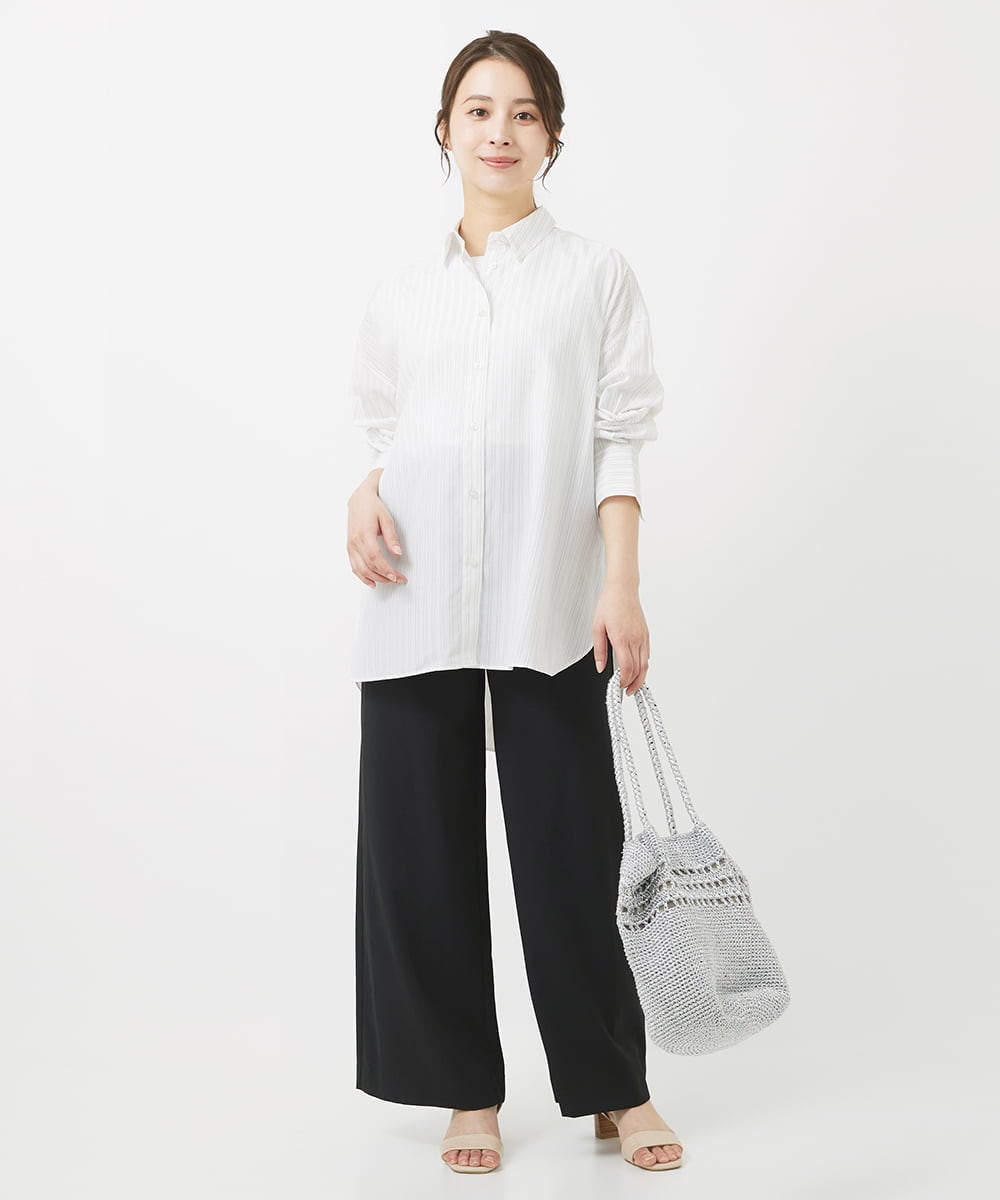 F1BGX53140 MK MICHEL KLEIN(小さいサイズ)(メゾン ドゥ サンク) 【小さいサイズ】ストライプ柄オーバーシャツブラウス/洗える ミント