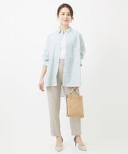 F1BGX53140 MK MICHEL KLEIN(小さいサイズ)(メゾン ドゥ サンク) 【小さいサイズ】ストライプ柄オーバーシャツブラウス/洗える ミント