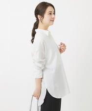 F1BGX53140 MK MICHEL KLEIN(小さいサイズ)(メゾン ドゥ サンク) 【小さいサイズ】ストライプ柄オーバーシャツブラウス/洗える ミント