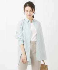 F1BGX53140 MK MICHEL KLEIN(小さいサイズ)(メゾン ドゥ サンク) 【小さいサイズ】ストライプ柄オーバーシャツブラウス/洗える ミント