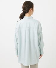 F1BGX53140 MK MICHEL KLEIN(小さいサイズ)(メゾン ドゥ サンク) 【小さいサイズ】ストライプ柄オーバーシャツブラウス/洗える ミント
