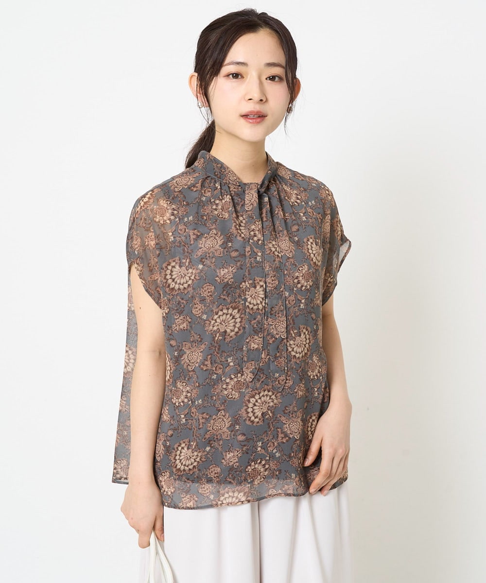 F1BHA05140 MK MICHEL KLEIN(小さいサイズ) 【小さいサイズ】更紗プリント花柄シフォンブラウス/前後2way/洗える