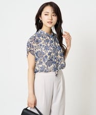 F1BHA05140 MK MICHEL KLEIN(小さいサイズ)(メゾン ドゥ サンク) 【小さいサイズ】更紗プリント花柄シフォンブラウス/前後2way/洗える ベージュ