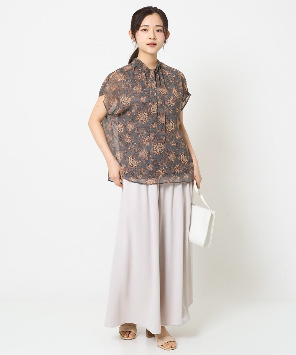 F1BHA05140 MK MICHEL KLEIN(小さいサイズ)(メゾン ドゥ サンク) 【小さいサイズ】更紗プリント花柄シフォンブラウス/前後2way/洗える ベージュ