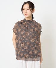 F1BHA05140 MK MICHEL KLEIN(小さいサイズ)(メゾン ドゥ サンク) 【小さいサイズ】更紗プリント花柄シフォンブラウス/前後2way/洗える ベージュ